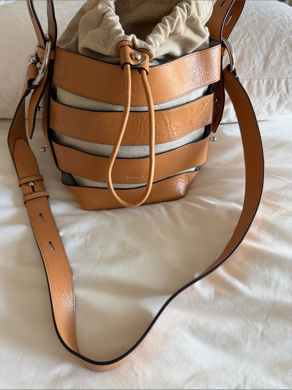 Rebecca Minkoff Tan Leather Bucket Bag with Drawstring Pouch/ crossbody